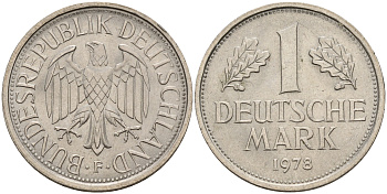 ФРГ 1 марка 1978 F KM 110, J.385 медно-никель  UNC  4153-526