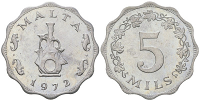 Мальта 5 милей 1972 KM 7 алюминий aUNC 4511-242