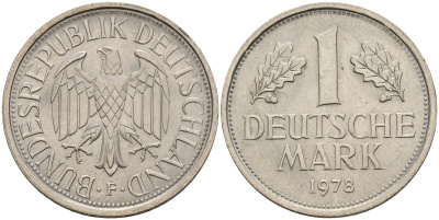 ФРГ 1 марка 1978 F KM 110, J.385 медно-никель  UNC  4153-526