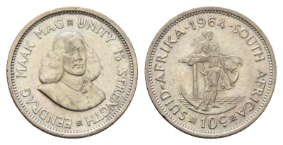 ЮАР 10 центов 1964 Ян ван Рибек KM 60 серебро 75-1745