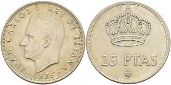 Испания 25 песет 1975 (79) Хуан Карлос I (1975-2014) KM 808 медно-никель 4185-814