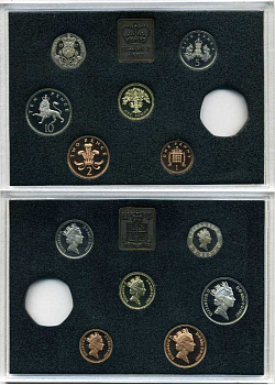 Великобритания набор из 7 монет + жетон монетного двора 1987 в оригинальной пластиковой упаковке, с сертификатом, без 50 пенсов, тираж 125000 экз. KM PS 51 PROOF 2-6-3-08