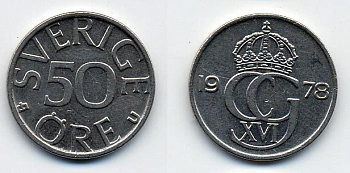 Швеция 50 эре 1978 U, Карл XVI Густав (1973- ) KM 855 медно-никель 23-1352