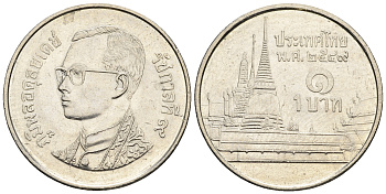 Таиланд 1 бат 2006 BE2549, Рама IX (1946-2016), королевский дворец KM 183 медно-никель 85-825