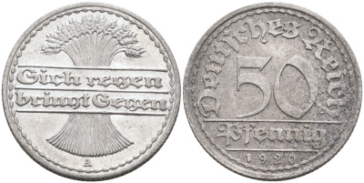 ГЕРМАНИЯ 50 ПФЕННИГОВ 1920 А KM 27, J. 301 алюминий 4589-212