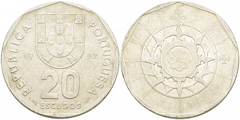 ПОРТУГАЛИЯ 20 ЭСКУДО 1987 INCM KM 634.1 медно-никель 77-743