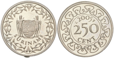 Суринам 250 центов 2005 KM 24 медно-никель PROOF 1523-1041