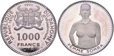 Дагомея 1000 франков 1971 серия 10 лет независимости, аборигенка, буклет KM 4 серебро PROOF 11-175-22-2