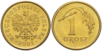Польша 1 грош 2001 MW KM 276, Parchimowicz 701j латунь UNC 4516-1045