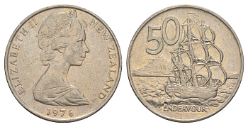 Новая Зеландия 50 центов 1976 Елизавета II (1952-2022), парусник Индевор KM 37.1 медно-никель 4645-1144