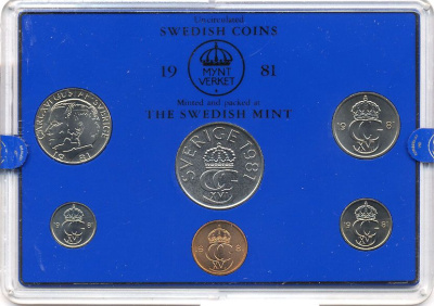 Швеция набор монетного двора из 6 монет 1981 в пластике, Карл XVI Густав (1973- ) KM MS19 UNC 7-5-7-187