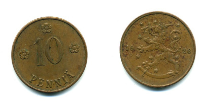 Финляндия 10 пенни 1926 республика (1918-1962) KM 24 медь 46-1543
