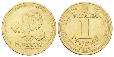 Украина 1 гривна 2012 Чемпионат Европы по футболу 2012 KM 668 алюминиевая бронза UNC 4699-621