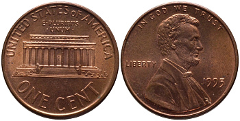 США 1 ЦЕНТ 1995 ЛИНКОЛЬН KM 201b цинк плакированный медью 66-1052
