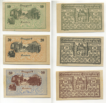 Австрия набор из 3 банкнот 1920 до 31 декабря 1920, нотгельд, 10, 20, 50 геллеров, STRENGBERG   бумага  aUNC  7555-1-2-1