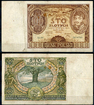 Польша 100 злотых 1934 Юзеф Понятовский, серия BP Pick 75 a бумага 8607-61-1-2