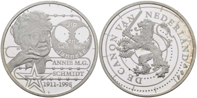 НИДЕРЛАНДЫ МЕДАЛЬ СЕРИИ ИСТОРИЯ НИДЕРЛАНДОВ, АННА МАРИЯ ГЕРТРУДА ШМИДТ (1911-1995) ГОЛАНДСКАЯ ПИСАТЕЛЬНИЦА, ДИАМЕТР 30 ММ., ВЕС 9,43 ГР. медно-никель 1076-6-51