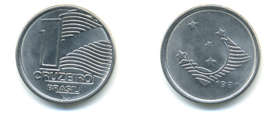 Бразилия 1 крузейро 1990 KM 617 нержавеющая сталь aUNC 93-732