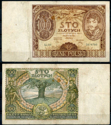 Польша 100 злотых 1934 Юзеф Понятовский, серия BP Pick 75 a бумага 8607-61-1-2