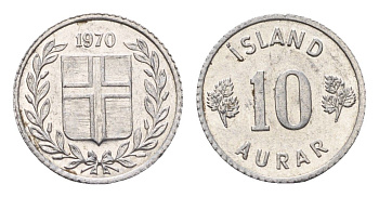 Исландия 10 эйре 1970 KM 10a алюминий UNC 4696-311