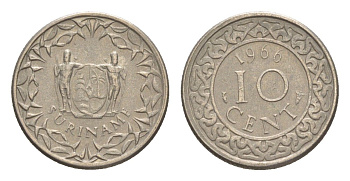 Суринам 10 центов 1966 KM 13 медно-никель 4649-664