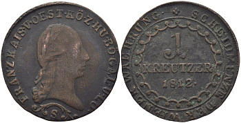 АВСТРИЯ 1 КРЕЙЦЕР 1812 S, ФРАНЦ II (1792-1835) KM 2112 медь 94-1132