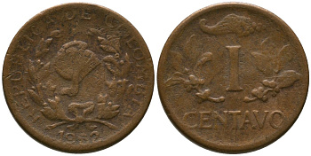 Колумбия 1 сентаво 1962 KM 205, Schon 25, Hernandez 335, Restrepo 350 бронза 4576-1142