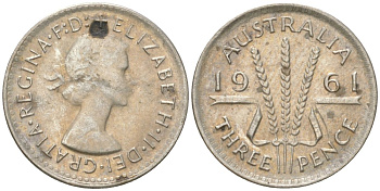Австралия 3 пенса 1961 Елизавета II (1952-2022) KM 57 серебро 4621-1264