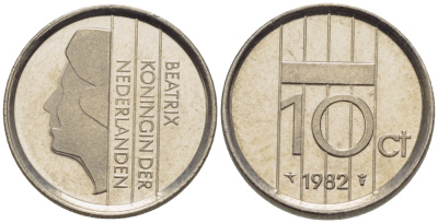 НИДЕРЛАНДЫ 10 ЦЕНТОВ 1982 БЕАТРИКС KM 203 никель 66-433
