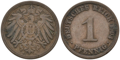 Германия 1 пфенниг 1904 A KM 10, J. 10 медь 4567-1163