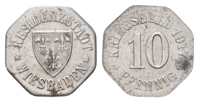Висбаден 10 пфеннигов 1917 Funck 601.1, Men18 34104.1 железо 4708-836