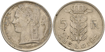 Бельгия 5 франков 1950 Belgie KM 135 медно-никель 4150-813