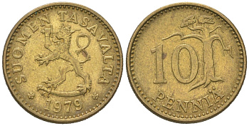 Финляндия 10 пенни 1979 K KM 46 алюминиевая бронза 218-1115