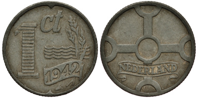 НИДЕРЛАНДЫ 1 ЦЕНТ 1942 KM 170 цинк VG 4181-231