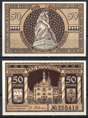 Бад-Киссинген (Бавария) 50 пфеннигов 1919 бумага UNC (пресс) 7555-16-3-2