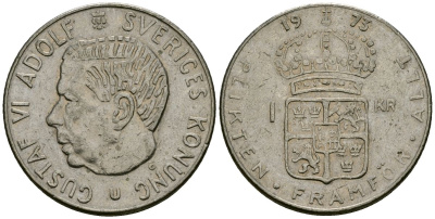 Швеция 1 крона 1973 Густав VI Адольф (1950-1973) KM 826a медь плакированная медно-никелем 4138-826