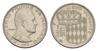 Монако 1/2 франка 1968 KM 145 никель UNC 4632-839
