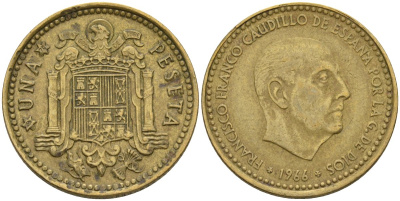Испания 1 песета 1966 (70) Франсиско Франко (1939-1975) KM 796 алюминиевая бронза 4604-134