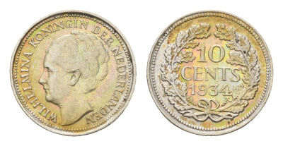 Нидерланды 10 центов 1934 Вильгельмина (1890-1948) KM 163 серебро 4674-1234
