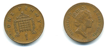 Великобритания 1 пенни 1988 Елизавета II (1952-2022) KM 935, Spink 4381 (B3) бронза 540-221