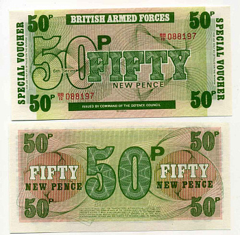 АНГЛИЯ 50 ПЕНСОВ 1972 ДЛЯ ВООРУЖЕННЫХ СИЛ, 6 СЕРИЯ, DE LA RUE Pick М46 бумага UNC (ПРЕСС) 8589-23-3-2