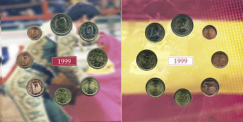 Испания набор из 3 евронаборов по 8 монет 1999-2001 оригинальный официальный набор из трех евронаборов, в картонном буклете    UNC  7-6-1-06