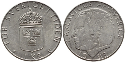 Швеция 1 крона 1983 Карл XVI Густав (1973- ) KM 852a медно-никель 4397-1115