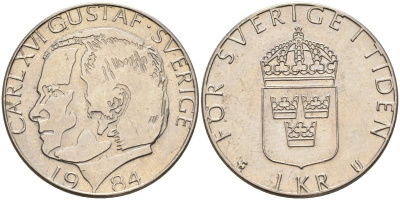 Швеция 1 крона 1984 Карл XVI Густав (1973- ) KM 852а медно-никель 4582-456