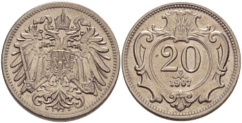 АВСТРИЯ 20 ГЕЛЛЕРОВ 1907 АВСТРО-ВЕНГЕРСКАЯ ИМПЕРИЯ KM 2803 никель 117-844