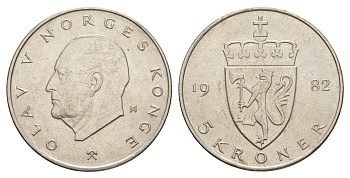 Норвегия 5 крон 1982 Улаф V (1957-1991) KM 420 медно-никель aUNC 4162-524