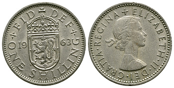 Великобритания 1 шиллинг 1963 Елизавета II (1952-2022), Шотландский герб KM 905, Spink 4148 медно-никель 4384-713