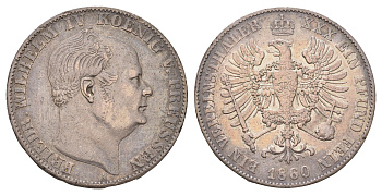 Пруссия 1 союзный талер 1860 A, Фридрих Вильгельм IV (1840-1861) KM 471 серебро 4044-612