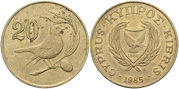 Кипр 20 центов 1985 KM 57.2 никель латунь 4140-732