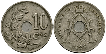 Бельгия 10 сантимов 1923 Belgique KM 85 медно-никель 4172-923